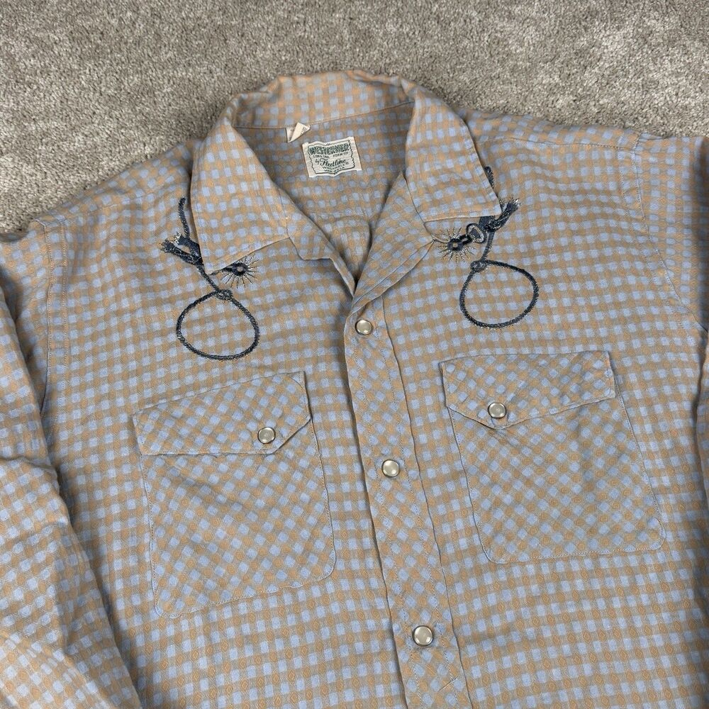 Westerner by Fleetline Vintage VTG 60s Pearl Snap Shirt Embroidered Lassos Large